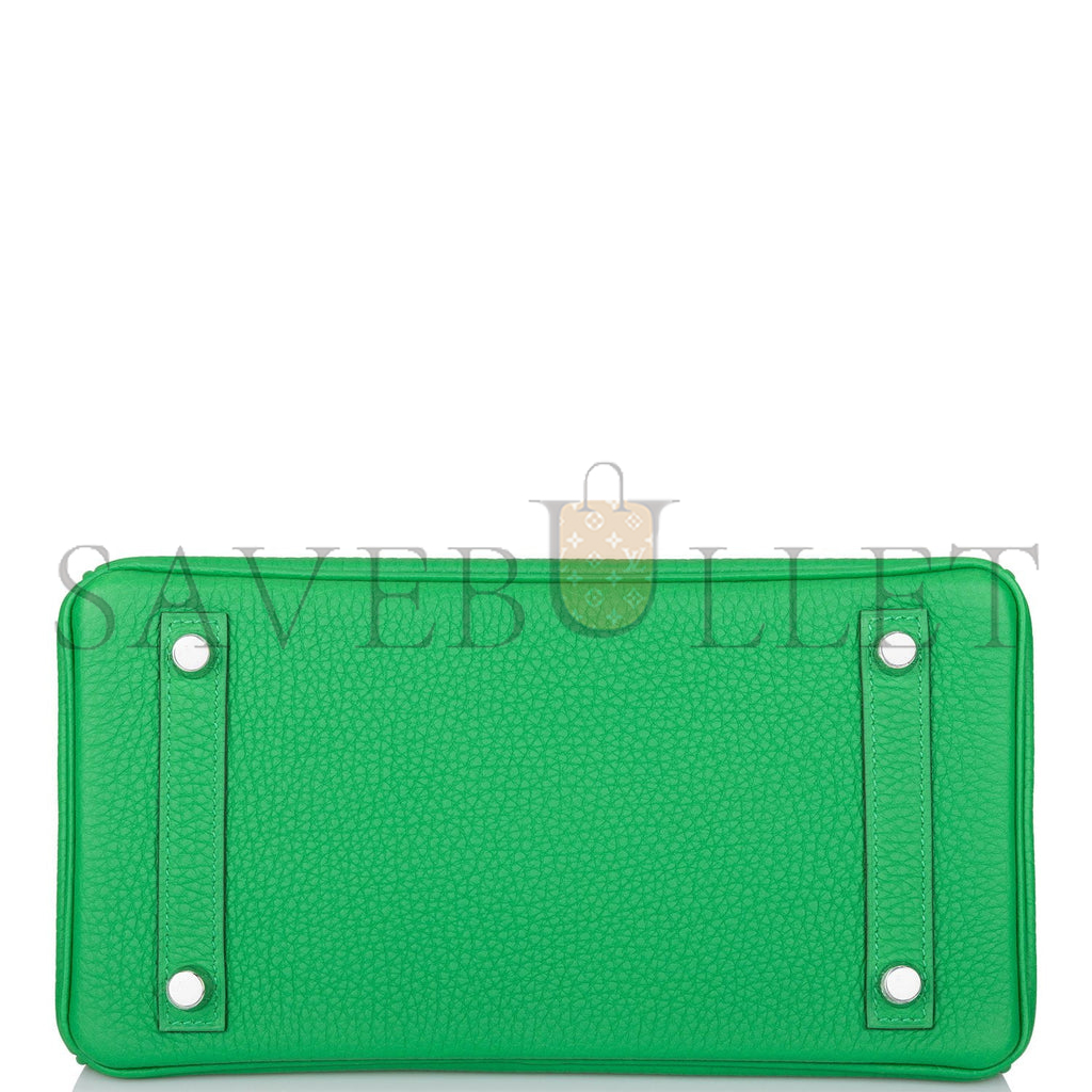 HERMÈS MASTER BIRKIN 25 CROCODILE AND TOGO LEATHER BAMBOO GREEN SILVER BUCKLE H076216CK21 (25*20*13cm)